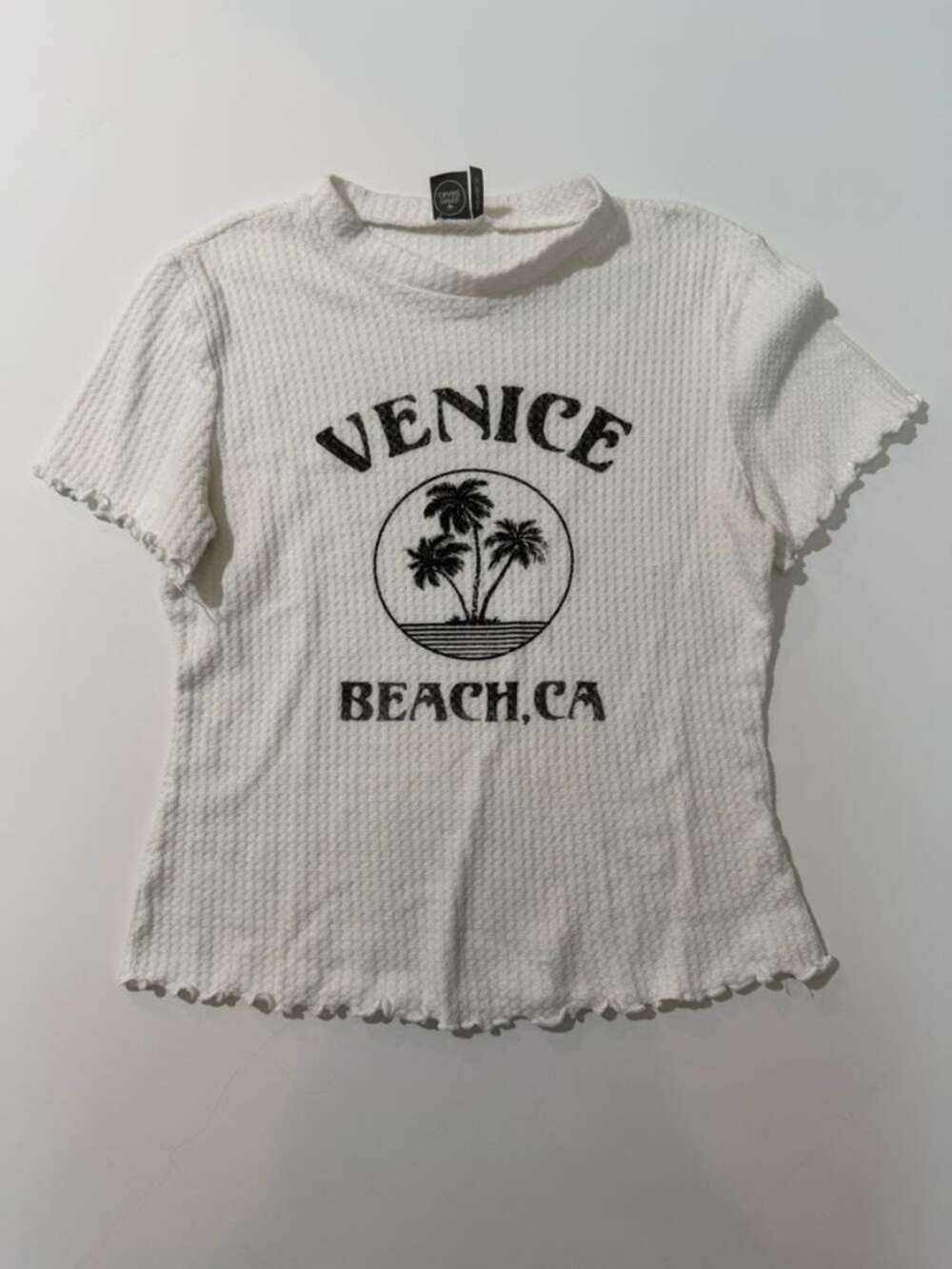 Venice Beach CA Romantic Summer Graphic Waffle Knit Lettuce Edge Baby Tee